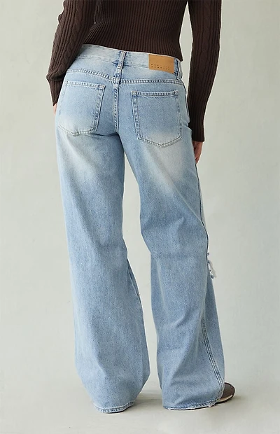 Pacsun Casey Low Rise Baggy Jeans Ripped Knees Medium Indigo
