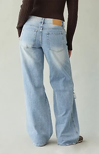 Pacsun Casey Low Rise Baggy Jeans Ripped Knees Medium Indigo