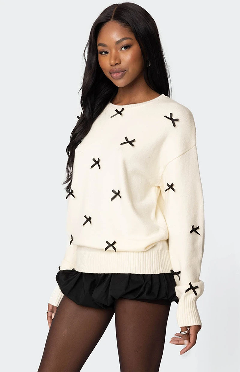 Edikted Satin Bow Oversized Sweater