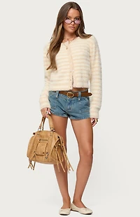 Edikted Aria Striped Fuzzy Knit Cardigan