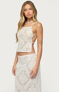 Edikted Violette Sheer Lace Tie Back Top