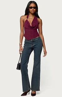 Edikted Mimi Asymmetric Textured Mesh Halter Top