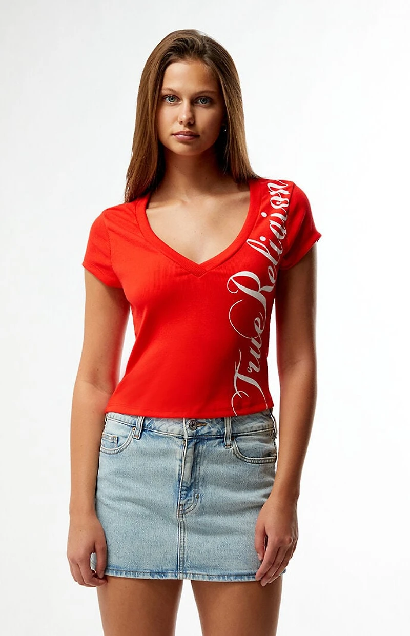 True Religion Ribbed Cap Sleeve V-Neck T-Shirt