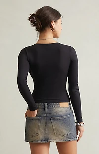 Pacsun Dark Blue Tint Rhinestone Low Rise Denim Micro Mini Skirt