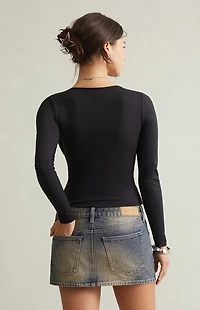 Pacsun Dark Blue Tint Rhinestone Low Rise Denim Micro Mini Skirt