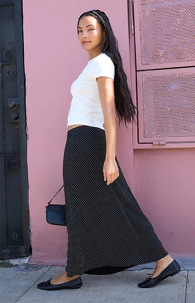 John Galt Black Polka Dot Maxi Skirt