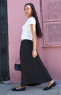 John Galt Black Polka Dot Maxi Skirt