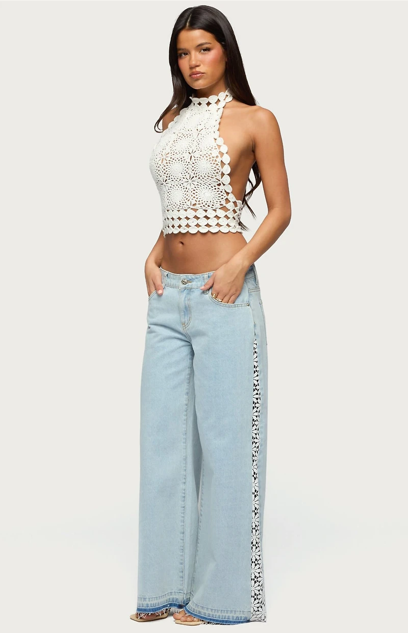 Edikted Backless Crochet High Neck Halter Top