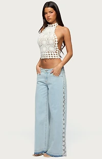 Edikted Backless Crochet High Neck Halter Top