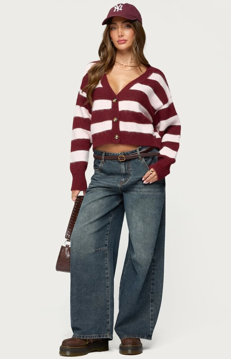 Edikted Kaz Striped Knit V Neck Cardigan