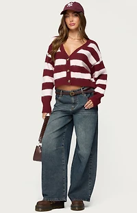 Edikted Kaz Striped Knit V Neck Cardigan