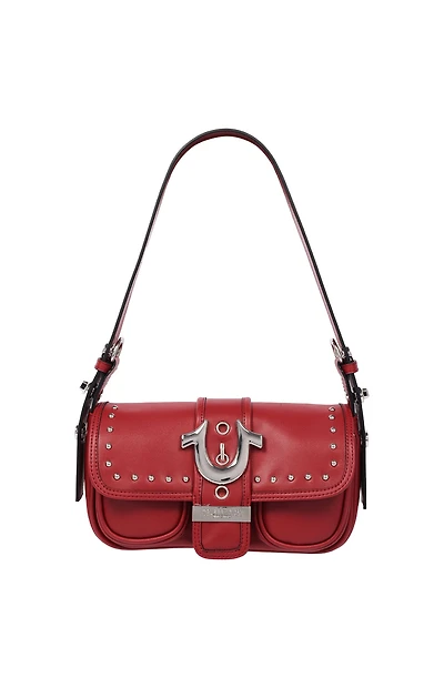 True Religion Red Smooth Moto Studded Shoulder Bag