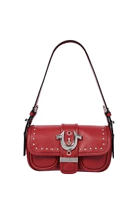 True Religion Red Smooth Moto Studded Shoulder Bag
