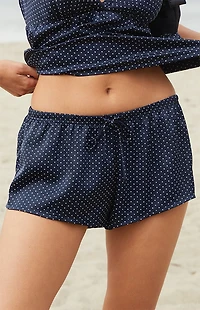 John Galt Blue & White Polka Dot Lacey Pajama Shorts