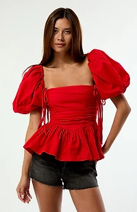 Sixxta Cherry Jacinta Puff Sleeve Top