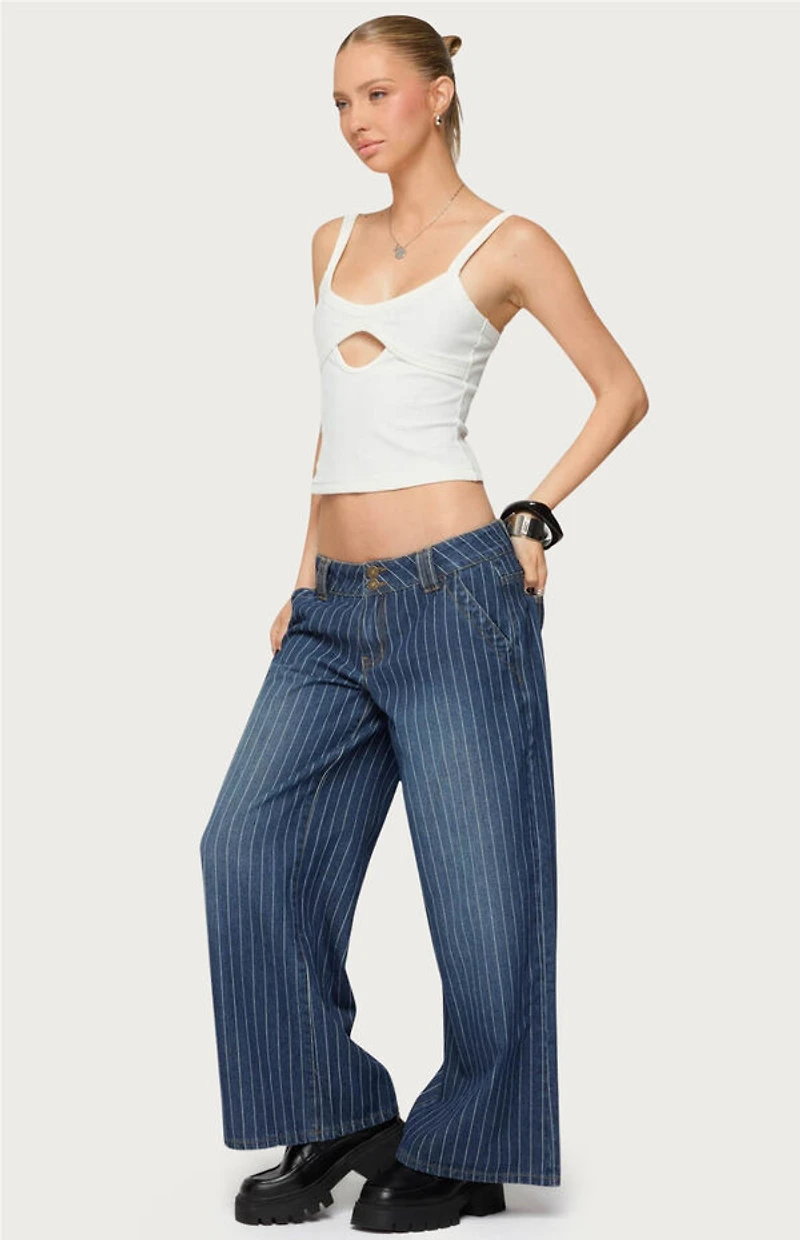 Edikted Petite Cory Striped Low Rise Jeans