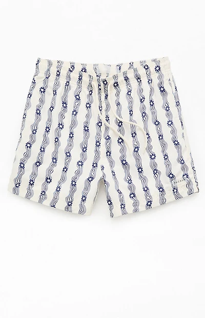 Pacsun Blue Flower Stripe 4.5" Swim Trunks