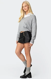 Edikted Triple Belt Faux Leather Mini Skort