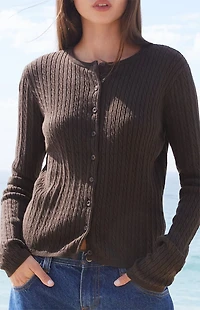 John Galt Brown Zoe Cable Knit Cardigan