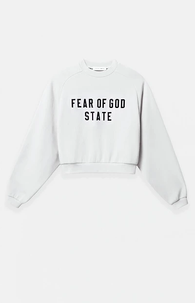 Fear of God ESSENTIALS Women's Bright White Fleece Cropped Crew Neck Sweatshirt