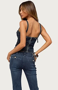 Edikted Koto Snap Button Denim Top