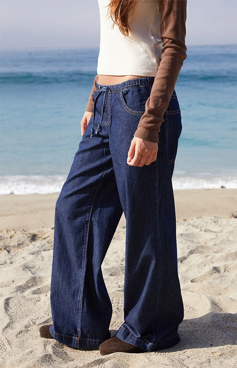 John Galt Dark Blue Gracie Drawstring Low Rise Baggy Jeans