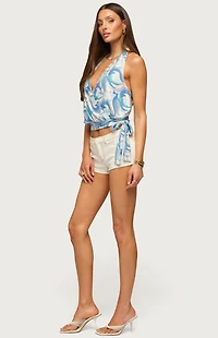 Edikted Abstract Backless Tie Halter Top