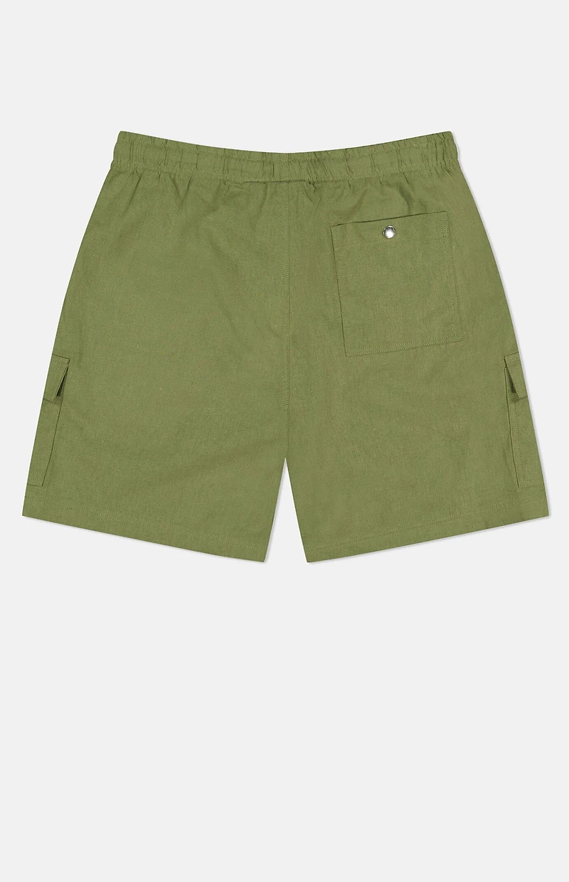 WeSC Olive Linen Utility Cargo Shorts