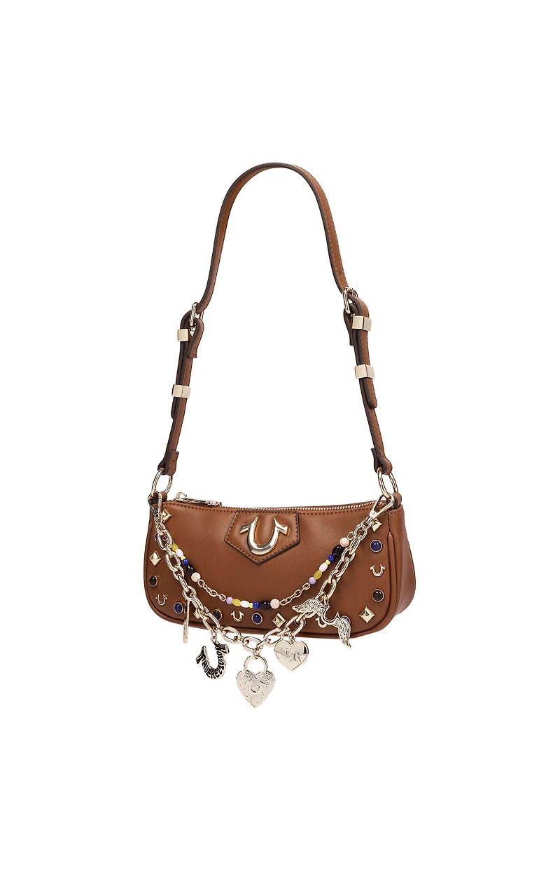 True Religion Cognac Chain & Studs Shoulder Bag