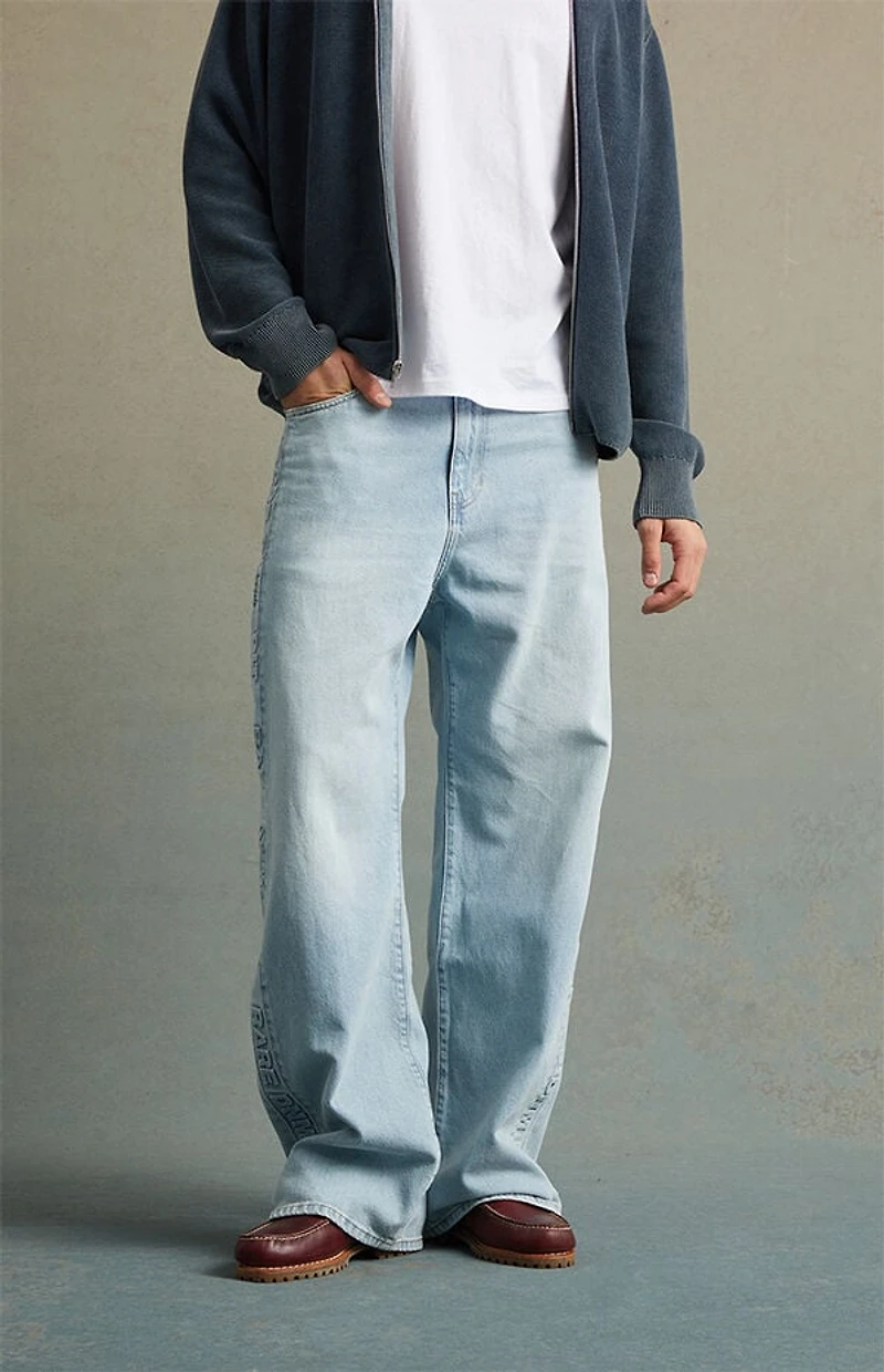 RARE DNM EDIT Light Indigo Embossed Track Extreme Baggy Jeans