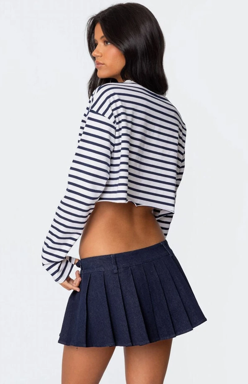 Edikted Stripey Cropped Long Sleeve T-Shirt