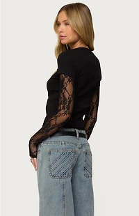 Edikted Layered Lace Sleeve T-Shirt