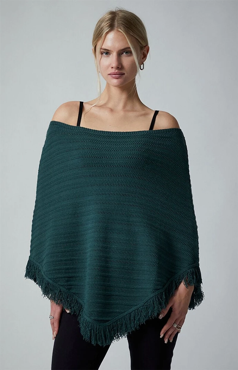 Third Charm Berlin Knit Fringe Poncho Sweater