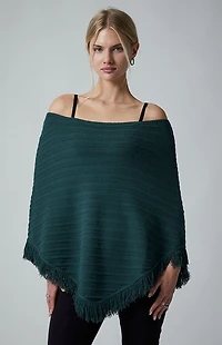 Third Charm Berlin Knit Fringe Poncho Sweater