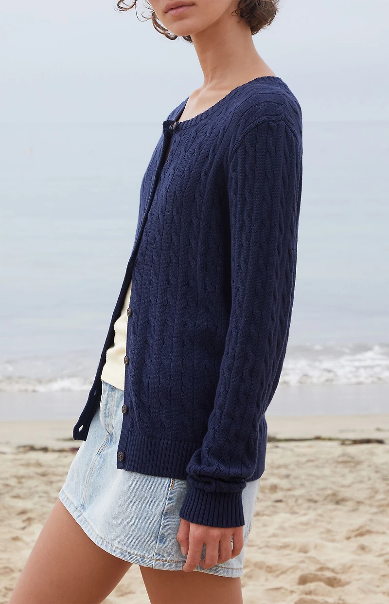 John Galt Blue Amalie Cable Knit Cardigan