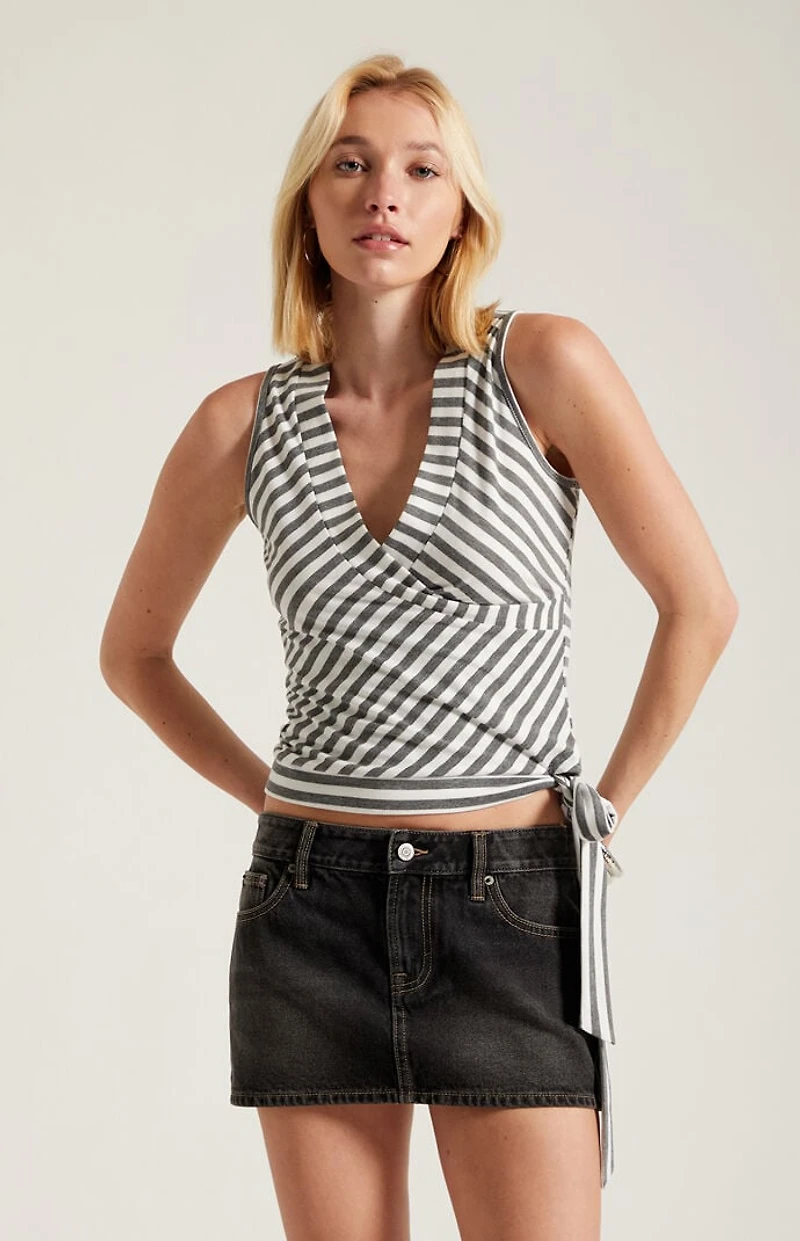 Third Charm Zoe Striped Tie Front Tank Top