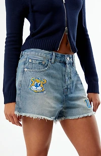 HYPE & VICE UCLA Bruins High Waisted Relaxed Patched Denim Shorts