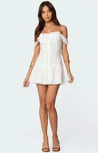 Edikted Jill Eyelet Drop Waist Mini Dress