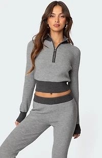 Edikted Lei Contrast Half Zip Knit Top