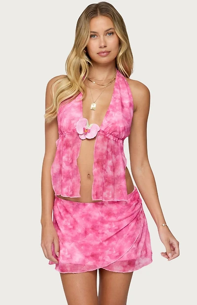 Edikted Tiedye Mesh Split Front Backless Top