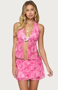 Edikted Tiedye Mesh Split Front Backless Top