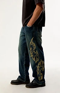 Pacsun Dylan Baggy Jeans Cyber Applique Dark Blue