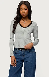 Edikted Morah Lacey Polka Dot Top