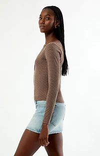 Your Favorite Poppy Striped V-Neck Button Up Long Sleeve Top