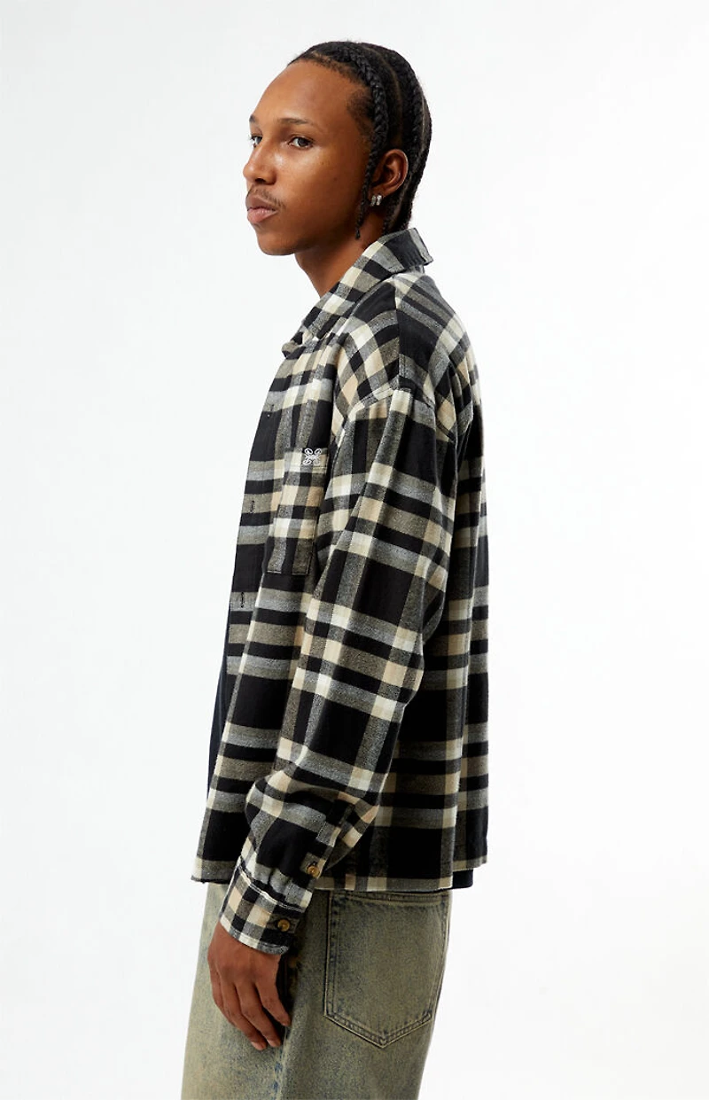 Pacsun Tan & Black Plaid Long Sleeve Flannel Shirt