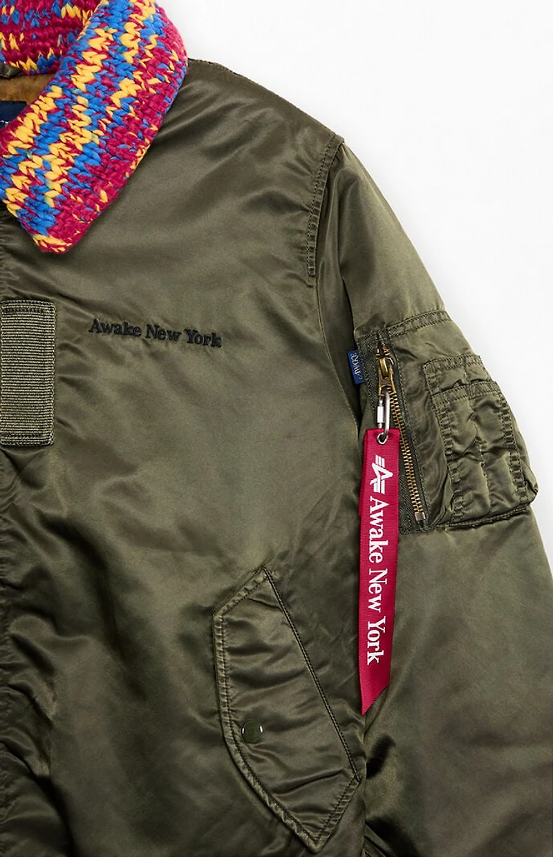 Awake NY MA-1 Knit Trimmed Washed Bomber Jacket