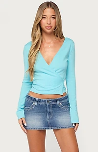 Edikted Belka Long Sleeve Knit Wrap Top