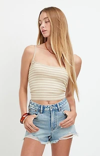 Pacsun Ivy High Waisted Festival Jean Shorts Frayed Light Blue