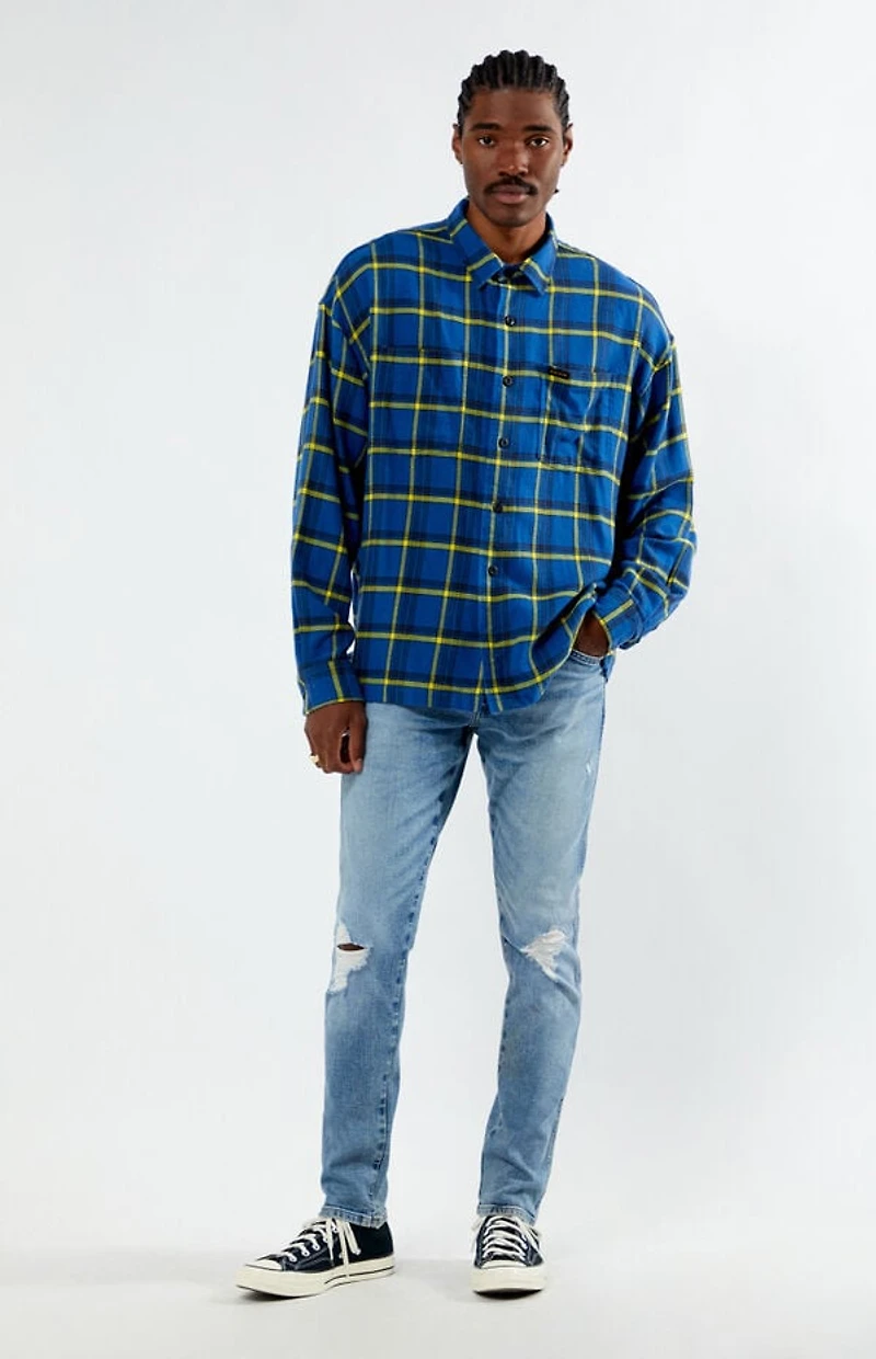 Wrangler x PacSun Blue Long Sleeve Classic Flannel Shirt