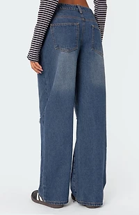 Edikted Debbie Distressed Low Rise Baggy Jeans